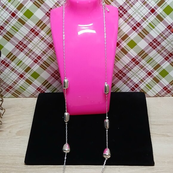 Avon Silver Plated Extra Long Pebble/Beaded Necklace Vintage Jewelry #84 - Picture 4 of 8